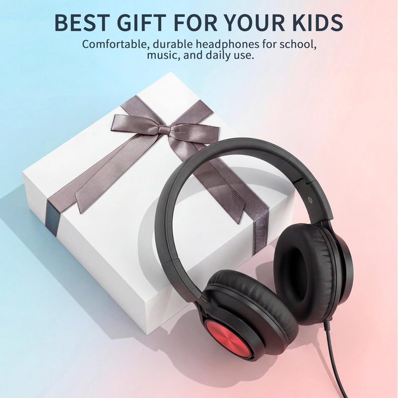 AILIHEN Kids School Headphones with Mic & 3.5mm Jack for K-12 Students-Red | Classroom,Travel & Daily Use, Duarable, Adjustable & Foldable, Kids & Teens, For Chromebook & Tablet, Lightweight Red