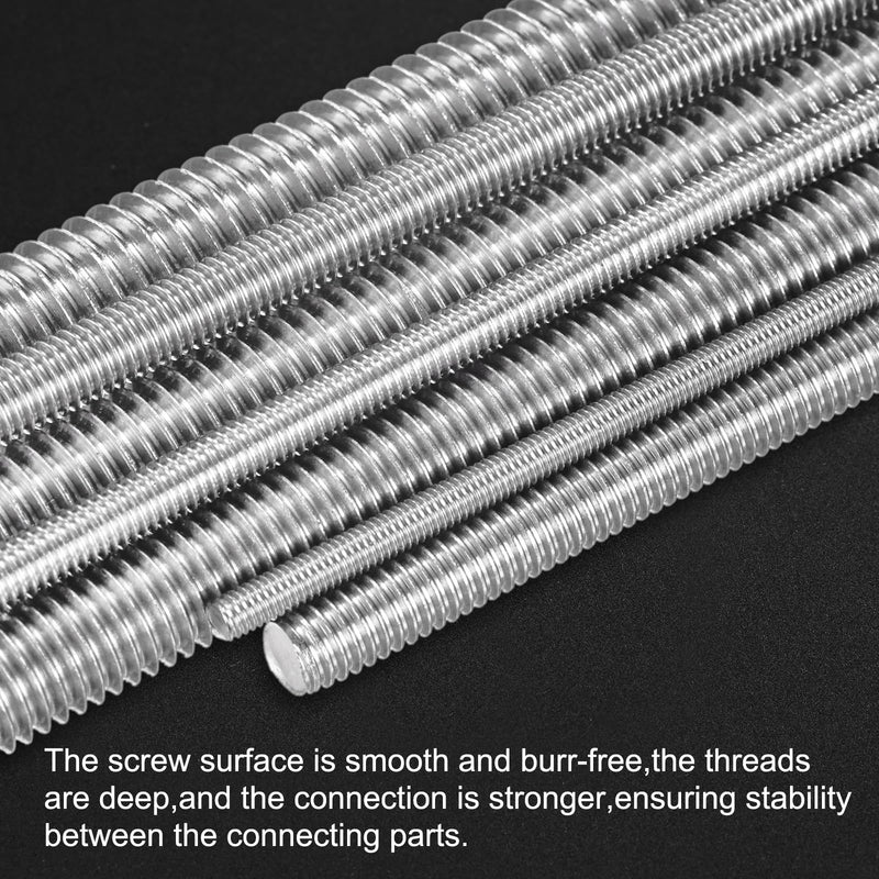 M METERXITY 5-Pack Fully Threaded Rod, M12x250mm 304 Stainless Steel Right Hand Thread Bar Studs for Furniture Anchor Bolts/Clamps/U-Bolts, Metric Threaded Screw