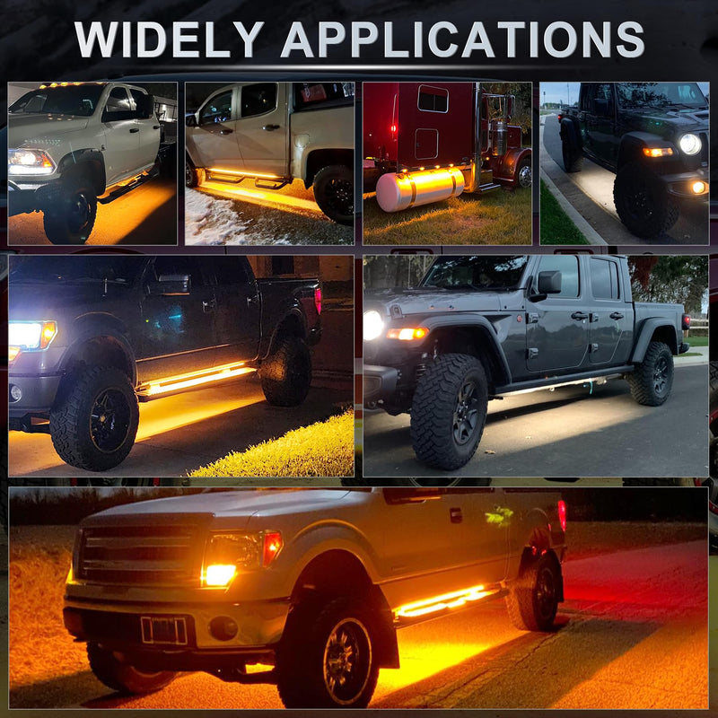 LivTee LED Running Board Lights for Trucks, 2PCS 70 Inch Waterproof Light Bar with 144 LEDs, White Courtesy Light & Sequential Amber Turn Signal, Side Marker Light for Pickup SUV Car - IP67 Waterproof