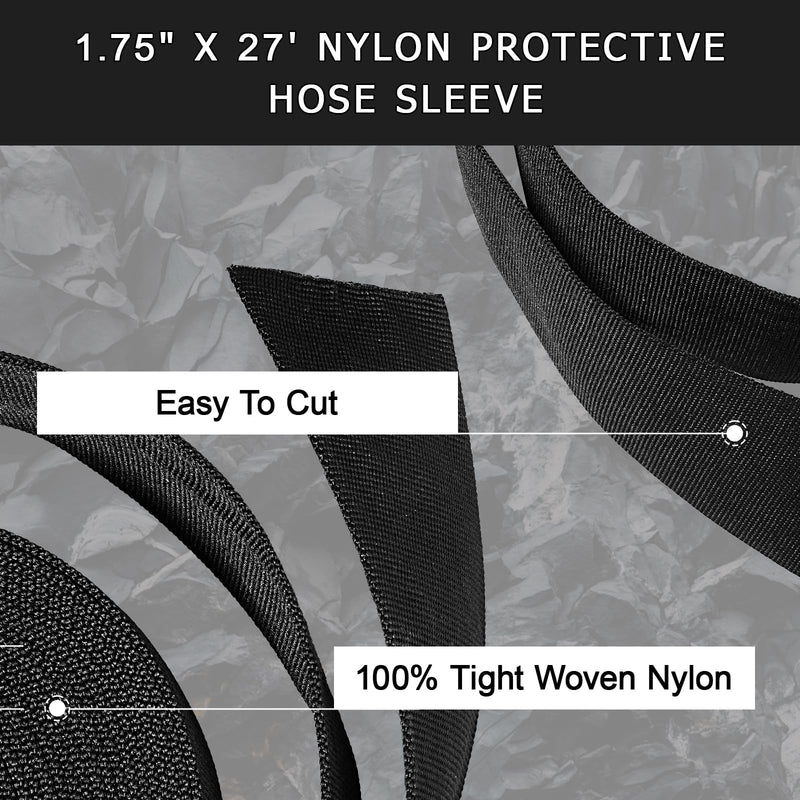 27 FT Nylon Protective Sleeve 1.75" ID Cable Sleeve Torch Hydraulic Hose Protector Cutting Wire Hose Cover Management Wrap for Cord Tig Welding, Black 1.75" x 27 Feet