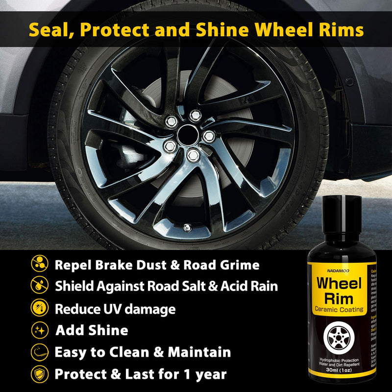 NADAMOO Wheel Rim Ceramic Coating 30ml，Hydrophobic Protection Gloss Finish Water and Dirt Repellent for Car Wheel - Self Cleaning - Repels Brake Dust - Deeper Shine