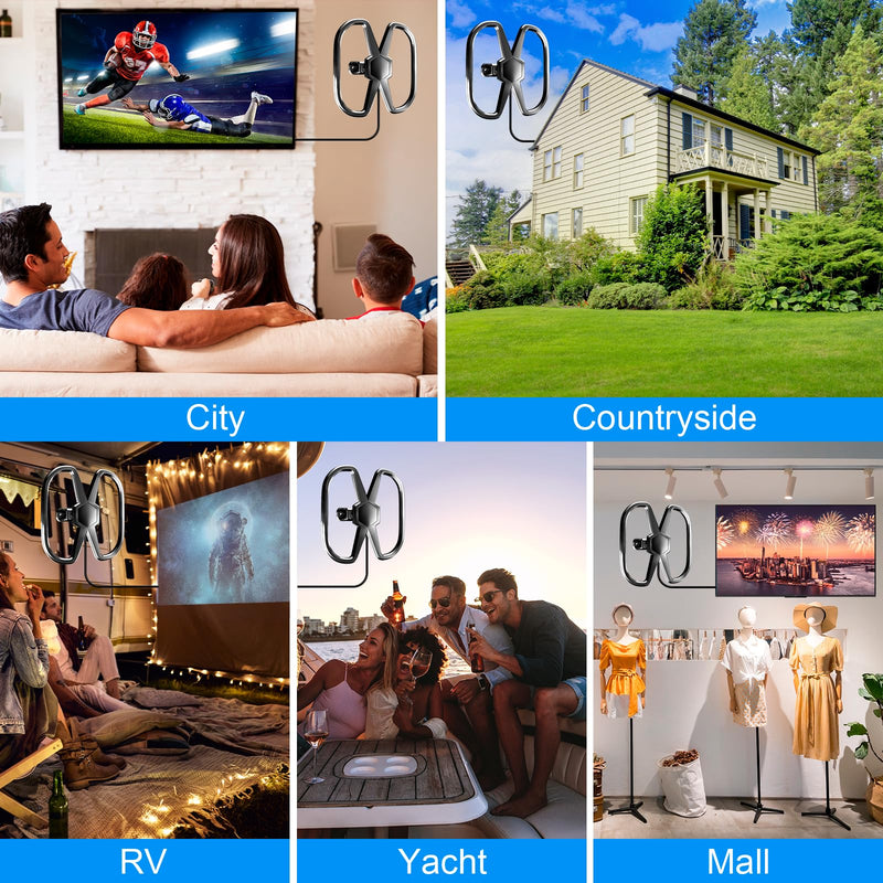 TV Antenna Indoor Outdoor,5300+ Miles Dual TV Digital Antenna,No Cable Fees | HDTV Antenna Smart TV/All Old TVs,360° Reception Local Channels,Waterproof Strongest Amplifier-Support 8K 4K 1080p-38FT Cable black