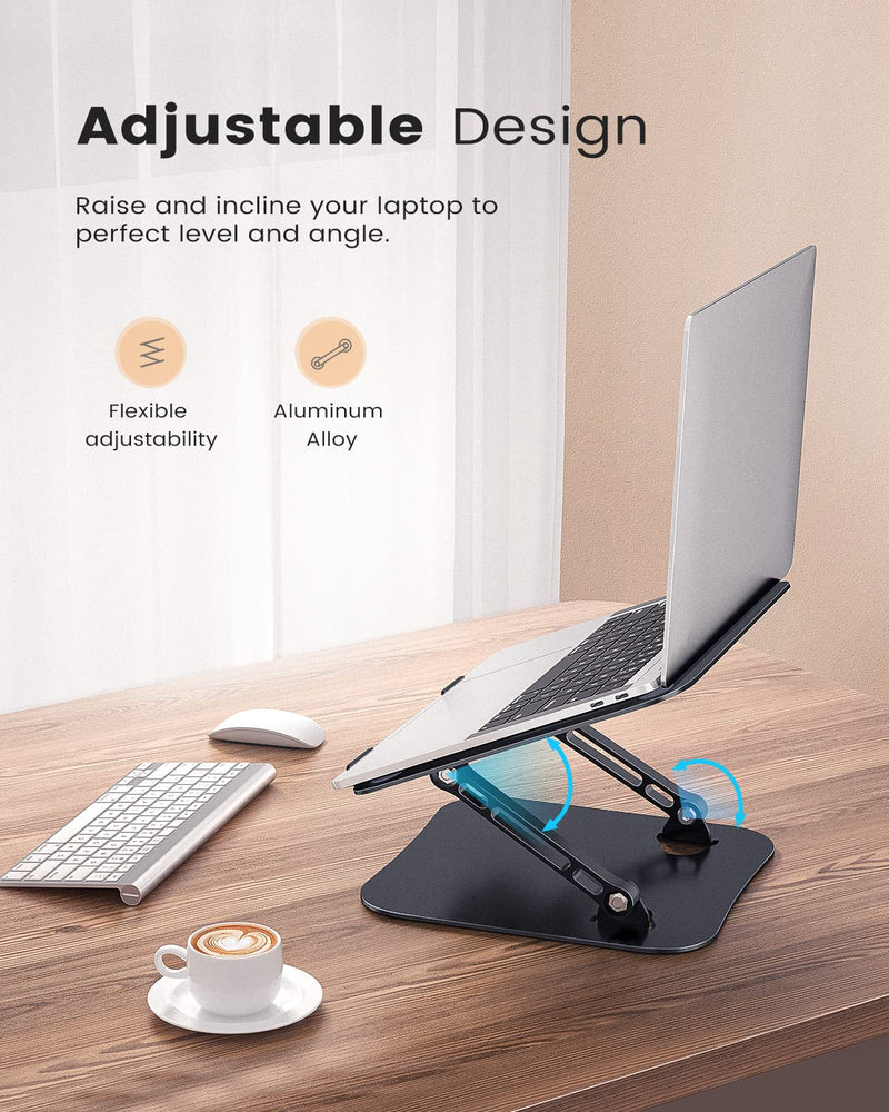 Laptop Stand, Adjustable Laptop Stand for Desk, Aluminum Computer Stand Portable Laptop Riser, Foldable Laptop Holder for Mac HP ASUS Acer Surface ThinkPad Dell Lenovo Black