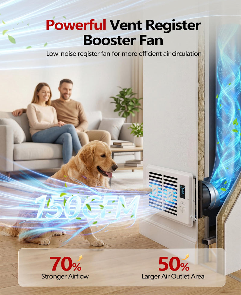 KimFilter 4" x 10" Register Booster Fan, Low Noise Vent Booster Fan for Floor & Wall Duct Openings, 10 Speeds Airflow | 3 Modes Operation, Remote Control with Timing,All Season Power Vent Register Fan