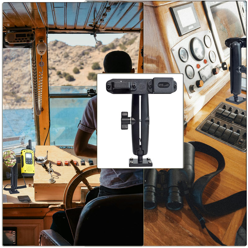HYS Adhesive Truck & Car Walkie Talkie/Shoulder Speaker Mic Belt Clip Holder, Secure Grip, Heavy Duty Drill Base Tablet Mount, Sturdy 2-way Radio Mount for Commercial Vehicles, Trucks, Table and Wall