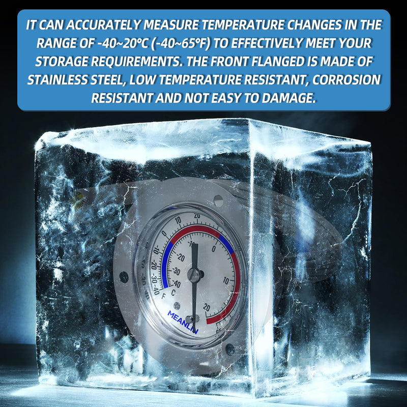 MEANLIN MEASURE Vapor Capillary Refrigeration Thermometer with Stainless Steel Front Flange Mount, 2" Dial, 48" Capillary Length, Temperature Range -40-65°F/-40-20°C, Accuracy 2% 1PCS