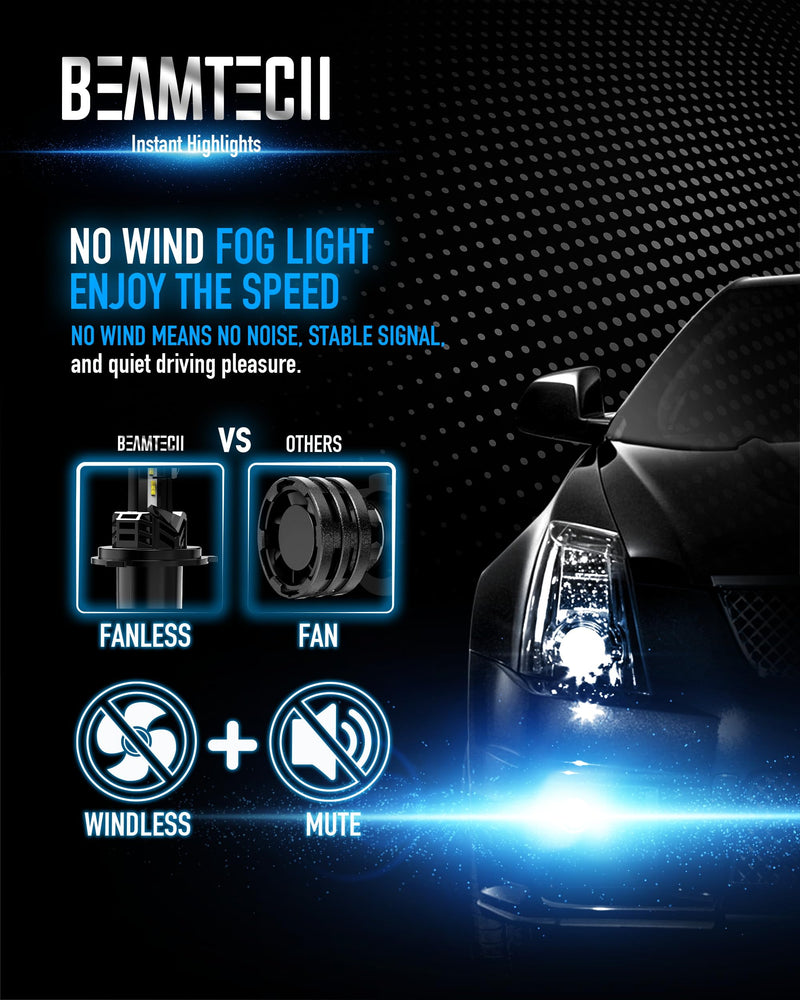 BEAMTECH H4 Bulb, Fanless In Line 9003 Fog Light Bulb 6500K Xenon White Fog Light Of 2