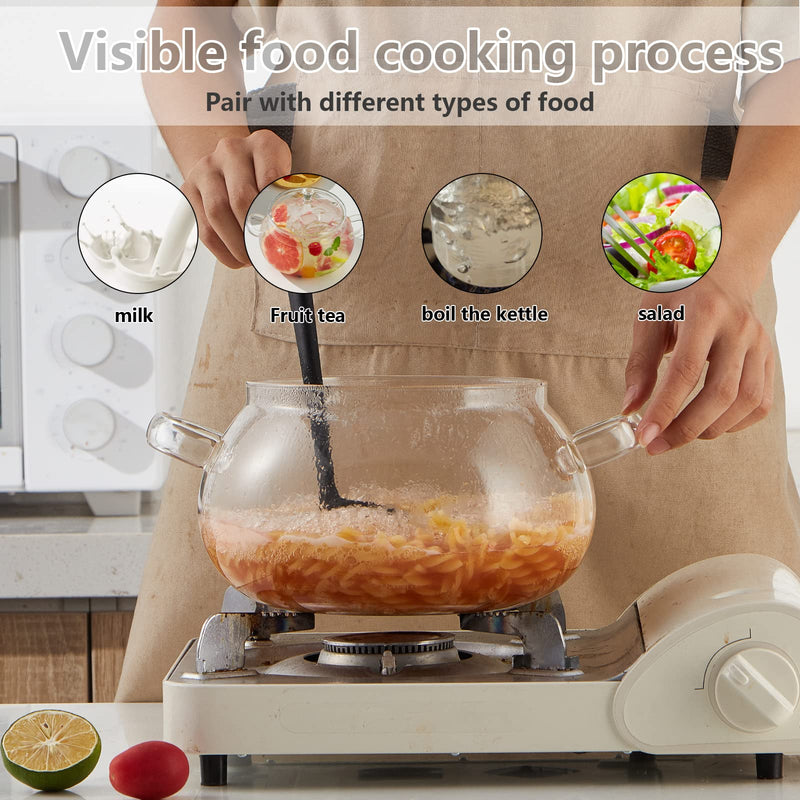 2450ML/83oz Glass Clear Saucepan with Lid,Best Handmade Easy Clean Heat Resistant Glass Cooking Pot for Noodles, Soup, Cereals, Fruits