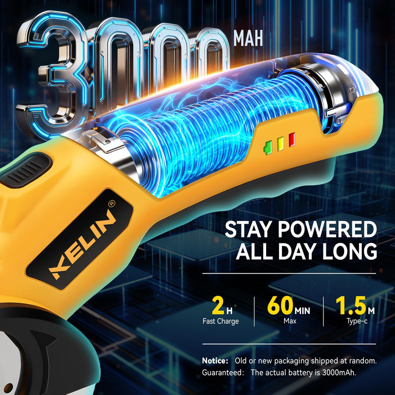 2026 New 3000mAh Cardboard Box Cutter with 2 Titanium Blades, Cordless Electric Scissors with Safety Lock & LED Light, Storage Box, 300RPM, 4V, Cutter for Fabric Carpet Carton Plastic Leather Cloth Yellow-orange 2