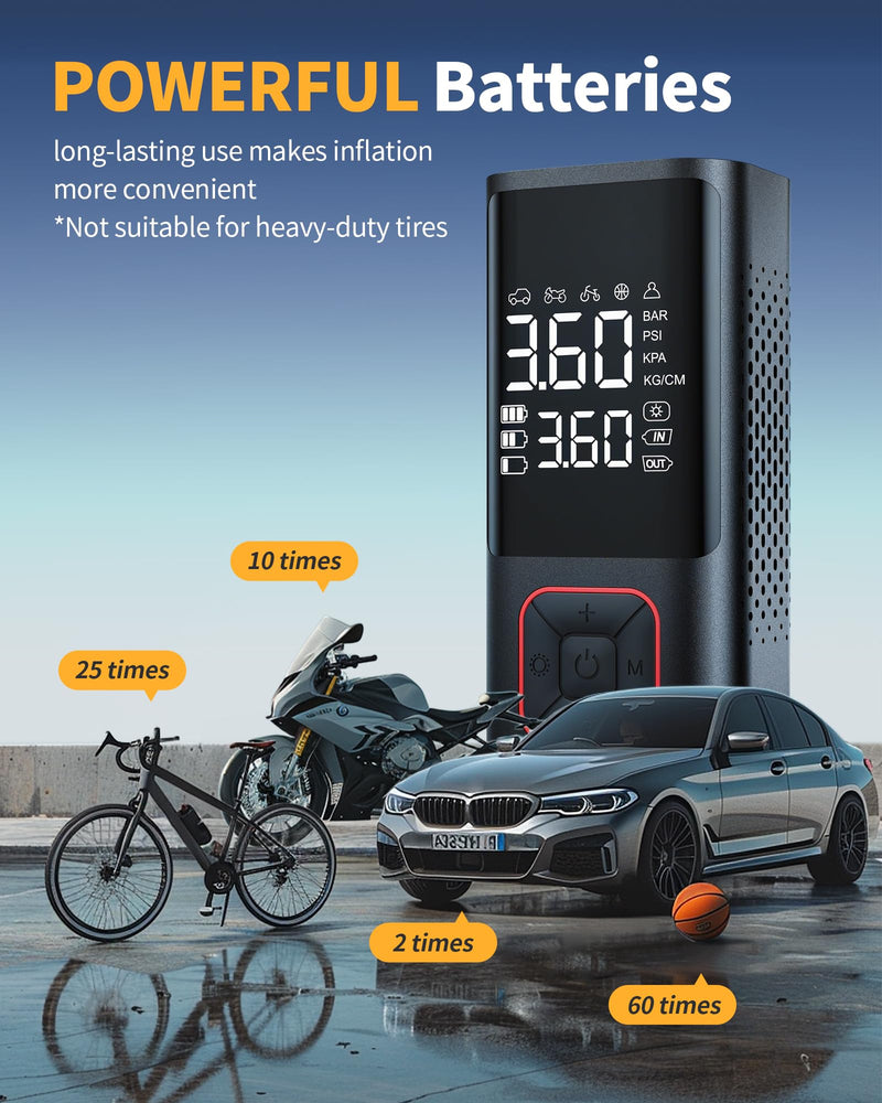 Cordless Tire Inflator 150PSI Portable Air Compressor with Auto Shutoff, Air Pump for Car Tires, Motorcycle, Bike, Balls, Inflatables, LED Light, Red, Standard Capacity