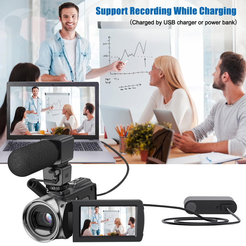 Video Camera Camcorder Digital Camera Recorder for YouTube Full HD 1080P 30FPS 36MP 3.0" 270゜Rotation LCD Video Cameras for Filming with Microphone,32GB SD Card, 2 Batteries for Kids Students Elderly