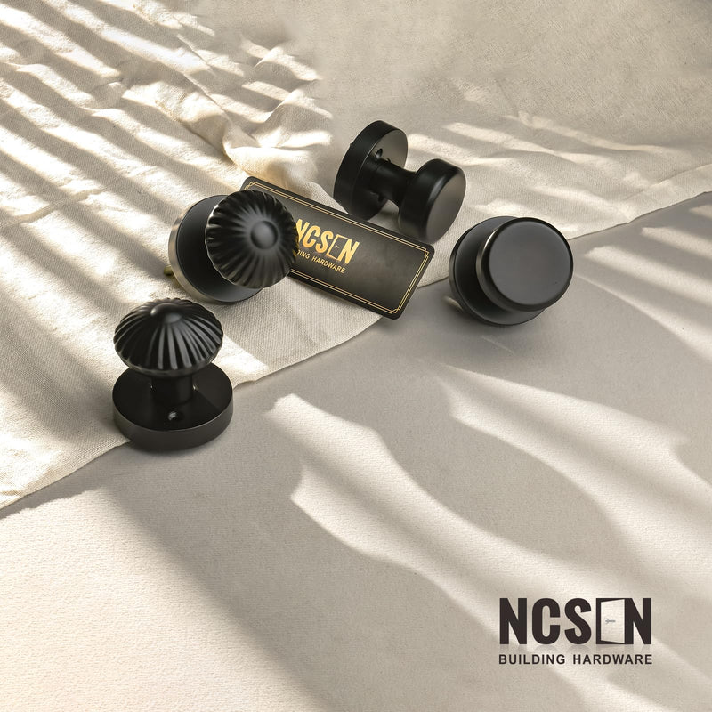 Interior Door Knobs with Push Lock, Matt Black Door knobs for Bath & Bedroom, Heavy Duty Door Knob with Lock (Seashell Style) Privacy-Seashell