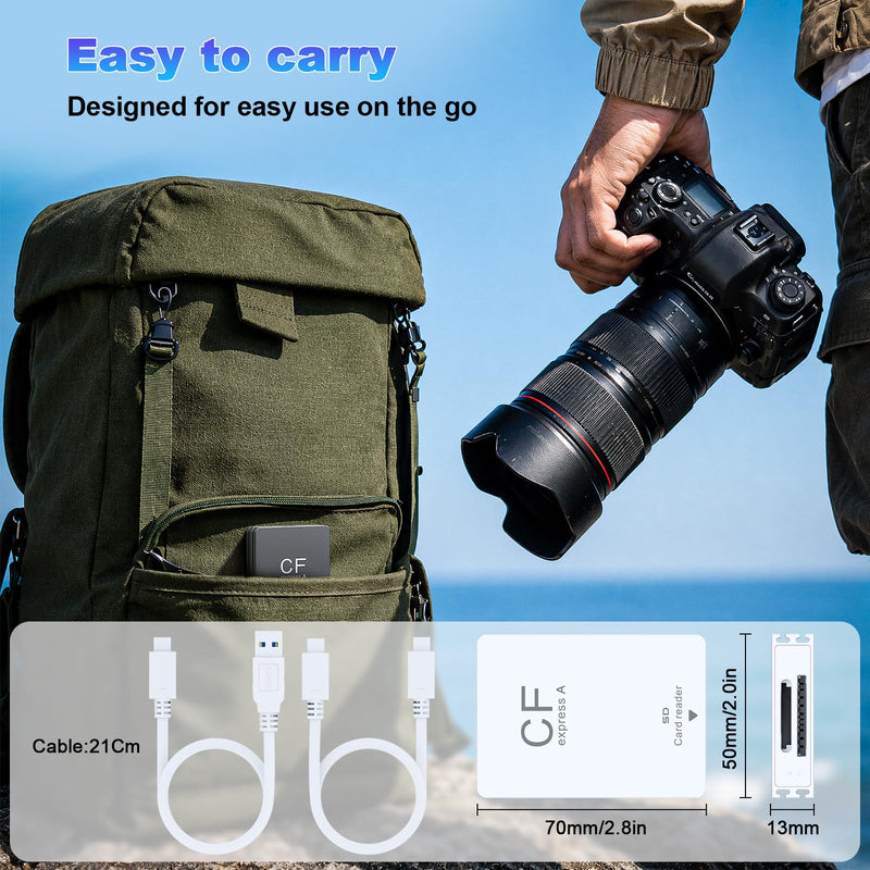 CFexpress Type A Card Reader, USB 3.2 (Gen 2) 10Gbps CFexpress Type A Card Reader for CF Express A+SD 3.0 Card Reader, USB C & USB A 2-in-1 Type A CFexpress Adapter for Professional Filmmakers CFexpress A