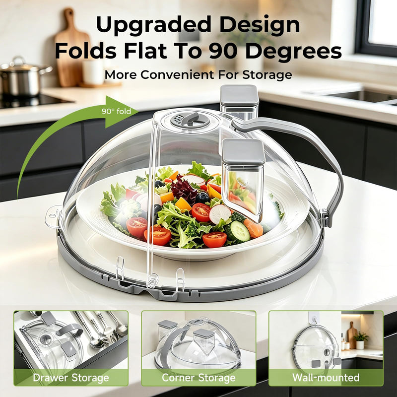 UFORU Foldable Microwave Splatter Cover with Water Steamer, 10 Inch Microwave Cover for Food,Upgraded Clear Plastic Plate Cover with Handle, Space-Saving Splatter Guard for Microwave, Dishwasher Gray 10inch