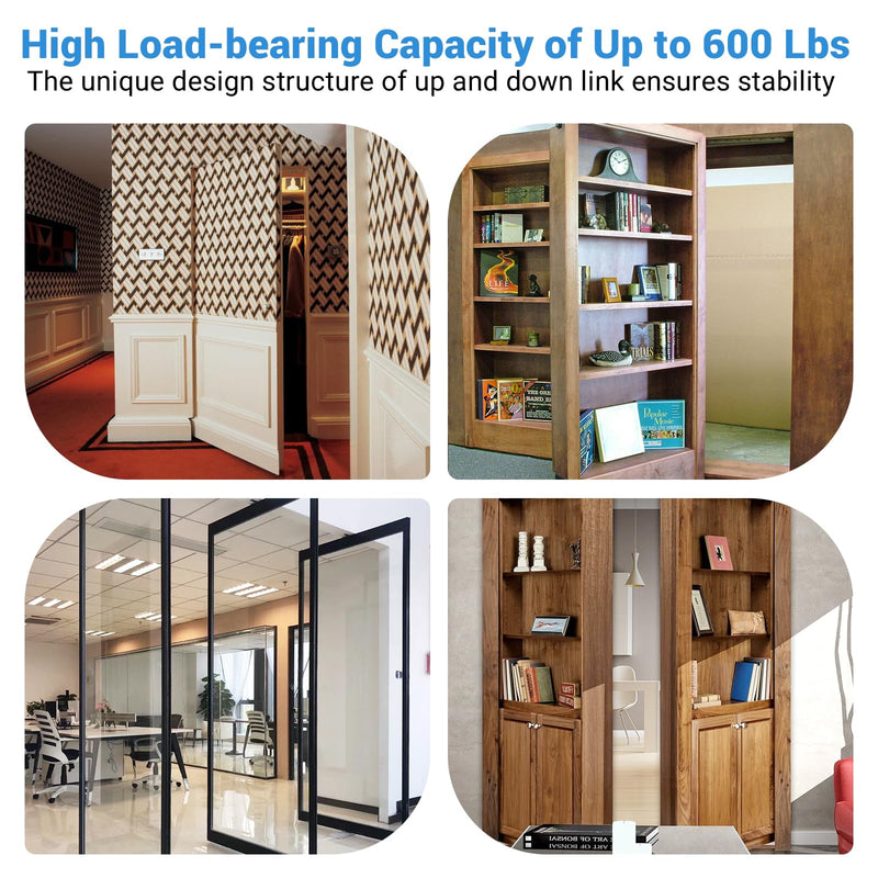 Hidden Door Hinge Pivot, 570lbs Heavy Duty Invisible Door Hardware for Secret Room & Concealed Bookcase, 360° Swing Door Hinge System (Silver) Silver