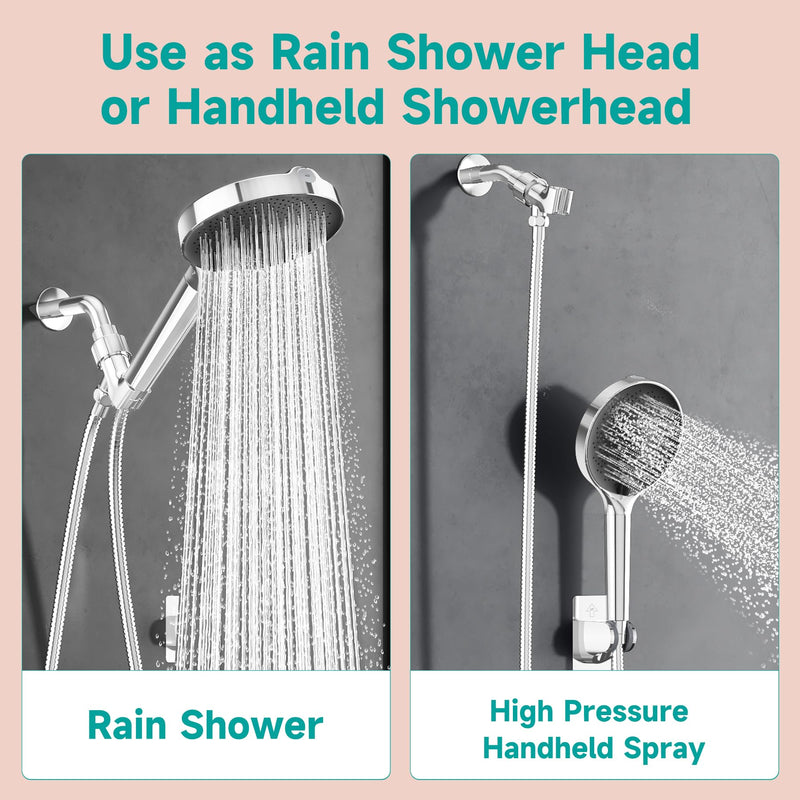 6“ Filtered Shower Head with Handheld, 6-Spray High Pressure Shower Head with Filter for Hard Water, Detachable Handheld Showerhead with Hose and Shower Arm Bracket, Chrome-Black Luxury Modern Chrome -Black