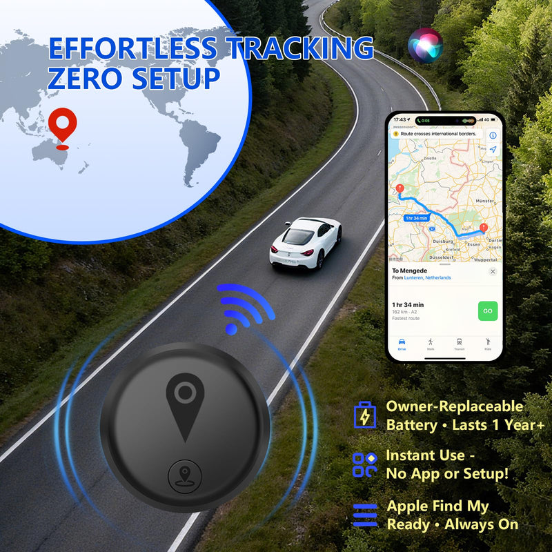 GPS Tracker for Vehicles,2 Pack Tracker Device for Vehicles for iOS Find My | Hidden Portable GPS Tracker for Cars Splashproof Available，No Monthly Fee Subscription No SIM Card Required - Black Grey