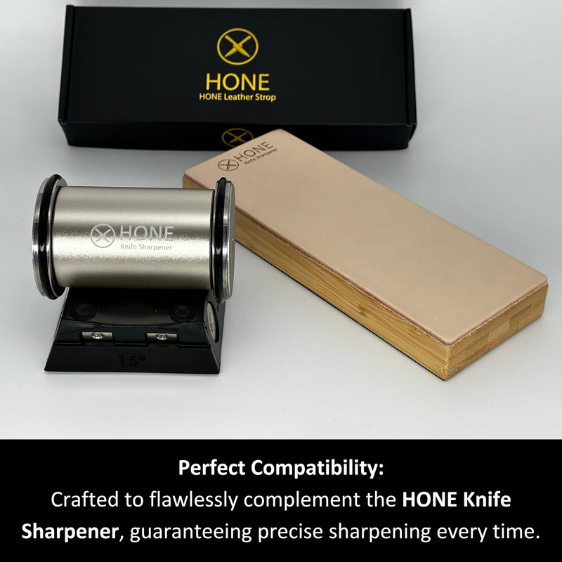 𝗛𝗢𝗡𝗘 𝗟𝗲𝗮𝘁𝗵𝗲𝗿 𝗦𝘁𝗿𝗼𝗽: Elevate your knife's sharpness with this premium accessory from the 𝗛𝗢𝗡𝗘 Knife Sharpener system.
