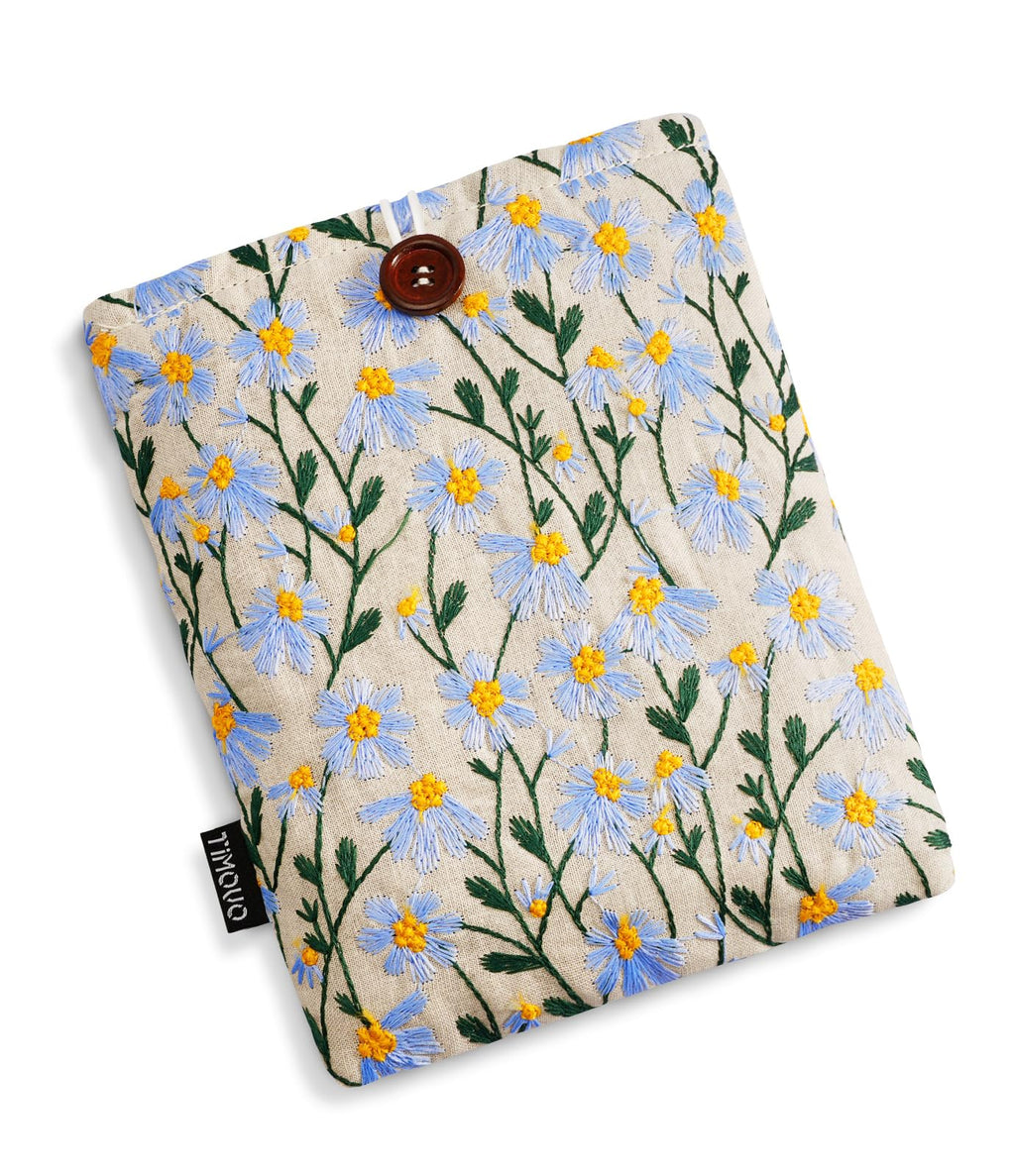 TiMOVO Sleeve Pouch for 6-7 Inch Kindle, Embroidered Daisy Padded Case Pouch Bag for 6.8" Kindle Paperwhite 11th/10th Gen 2021/2018, Kindle 2022, Kindle Oasis, Kindle 6 inch E-Reader, Blue Daisy