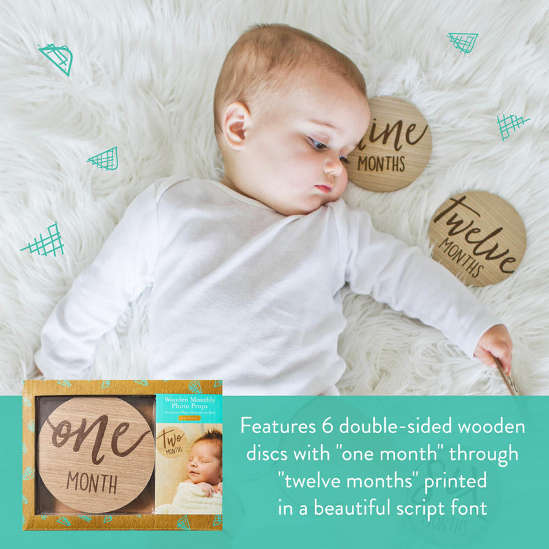 Kate & Milo Baby Monthly Milestone Marker Discs - Classic Cursive Script Wooden Discs with Reversible Photo Props for Baby Announcement and Milestones, Gender-Neutral Gift for Newborn Boy and Girl Circle Milestone Discs