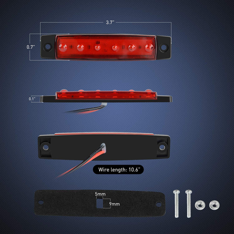 Nilight 10 PCS Amber Red 3.8 Inch 6 LED Side Marker Front Rear Indicator Clearance Lamp for 12V Truck Trailer RV Cab Boat Bus Lorry Amber/Red -Universal
