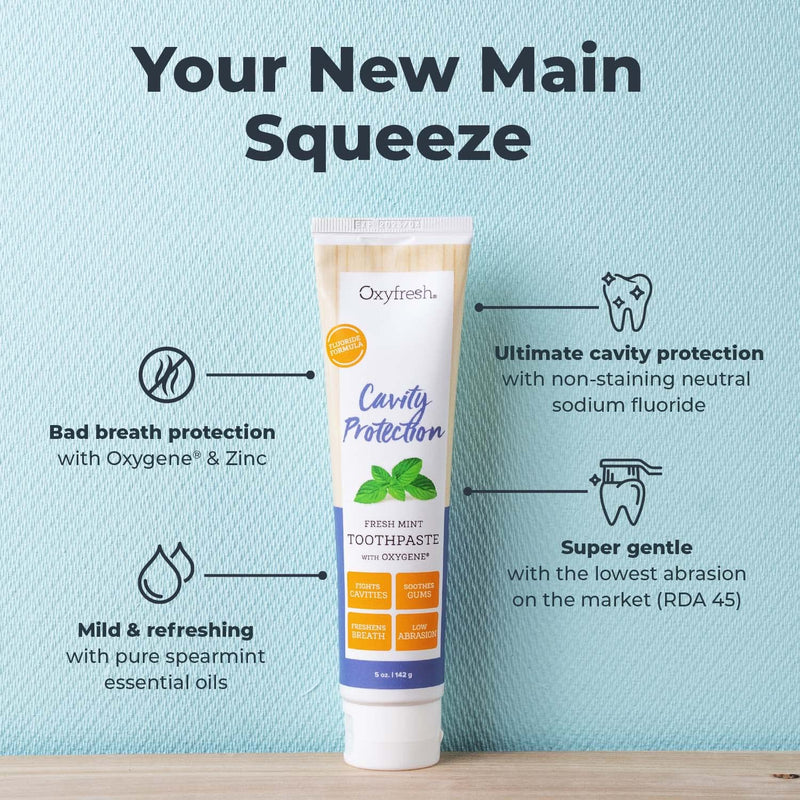 Oxyfresh Cavity Protection – Fresh Mint Fluoride Toothpaste – Low Abrasion Anticavity Toothpaste for Sensitive Teeth – Remineralizing Enamel Repair Helps Prevent Tartar & Cavities - 5 oz (Pack of 3) 3 Pack