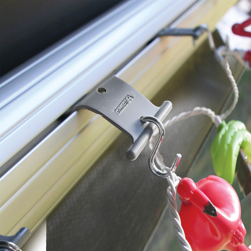 Camco Camper/RV Party Light Holders - Supports Up to 15lbs & Fits Most Awning Bar Channels - Great for Hanging String Lights, Patio Lights, LED Lights for Bedrooms, and More - Gray, 14-Pk (42692) Awning Light Holder 14 Pack