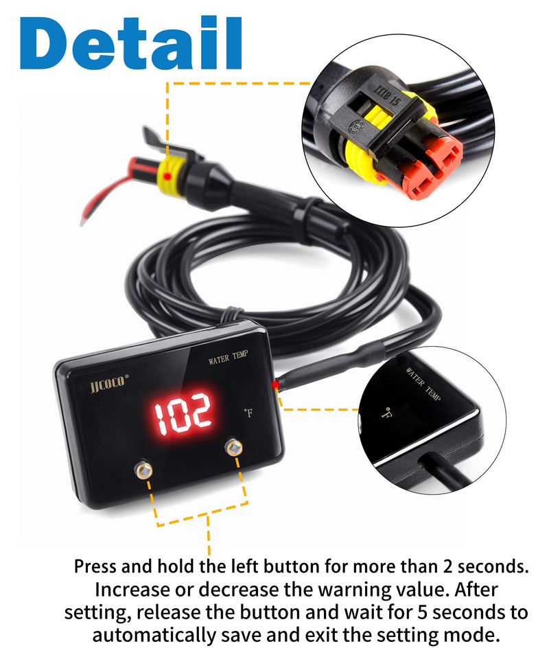 Digital Water Temperature Gauge 14-302°F with 1/8 NPT Sensor Real-Time Monitoring 12V LED Electrical Water Coolant Temp Gauges Waterproof for Car Truck Motor Marine Vehicle Automotive Red Fahrenheit