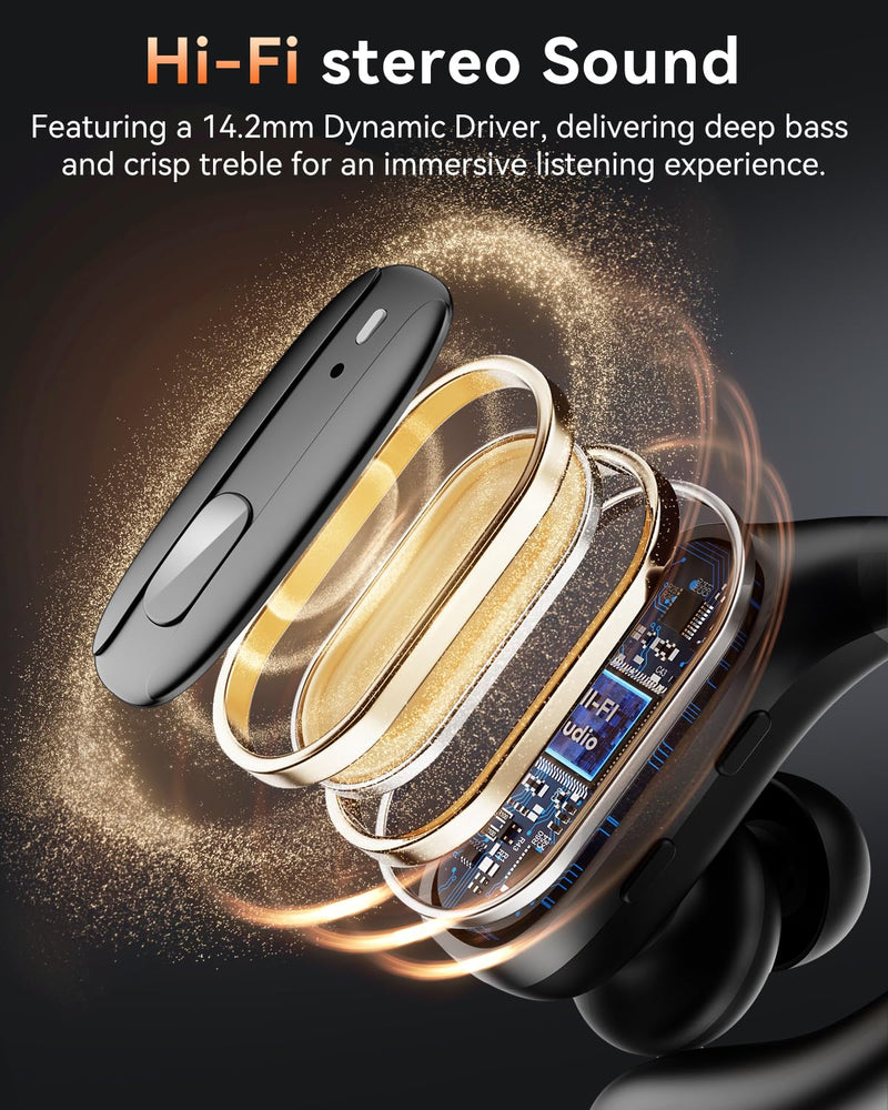 Wireless Earbuds with Ear Hooks, Running Headphones, Ear Buds for Sports | 80H Long Playtime, Noise Cancelling, Physical Button Control, LED Display, IPX7 Waterproof Workout Earphones, Black