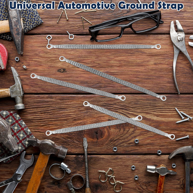 Ground Straps Automotive, 3Pcs 10" x 1/2" & 2 Pcs 13" x 1/2" Professional Vehicle Grounding Straps, Ground Engine Cable Strap Kit, Automotive Wire Ground Strap for Most Cars, Ring Terminals gray