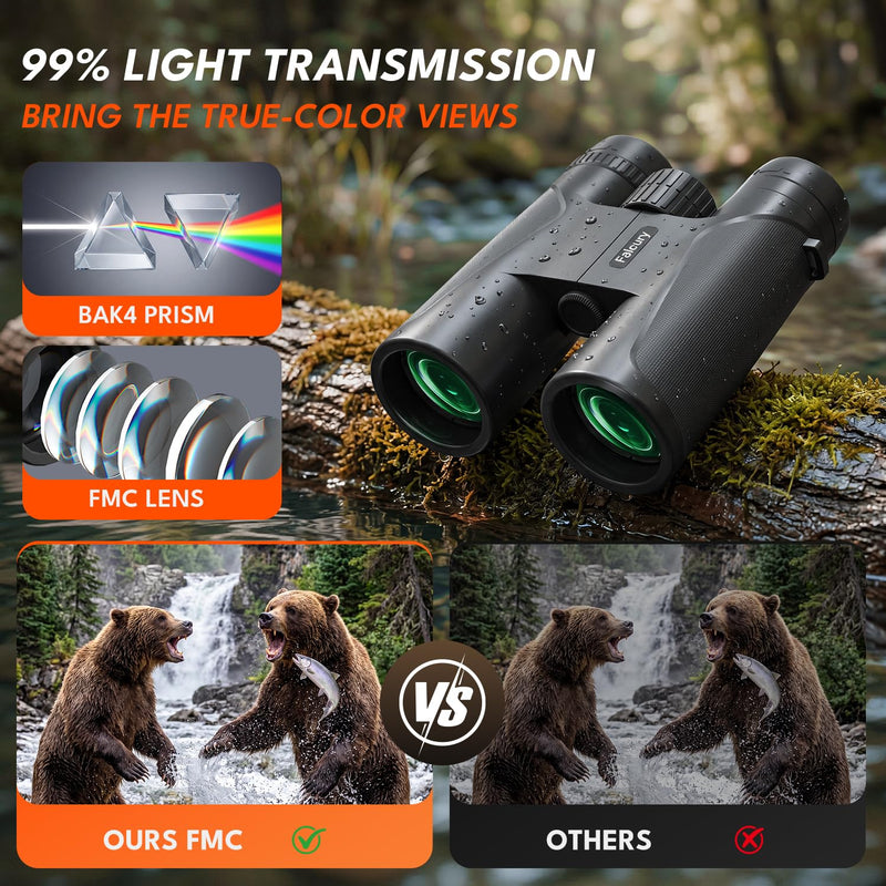12x42 HD Binoculars for Adults & Kids High Powered Compact Binoculars with Low Light Night Vision for Bird Watching, Hunting, Cruise Travel, Camping, Hiking and Outdoor Sports, Gifts for Men