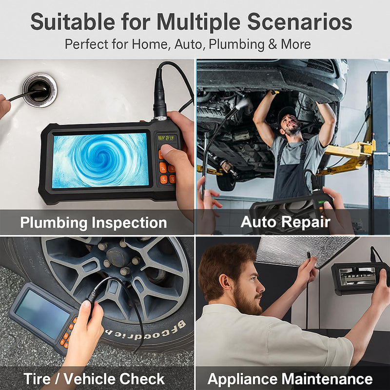 49.2 Feet Inspection Endoscope Camera with Light, 1080P HD Borescope Camera with Light, 4.3" IPS Screen, IP67 Waterproof Sewer Borescope, 49.2Ft Semi-Rigid Cord Drain Pipe Endoscope Cool Gadgets Tool 49FT