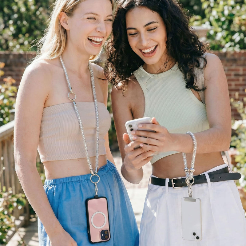 Crystal Phone Lanyard Crossbody and Wrist Strap Set, Rhinestone Women Anti-Lost Crossbody Phones Straps, Cell Phones Lanyards and Phone Charm for All iPhone/iPhone 17 Pro Max, Silver