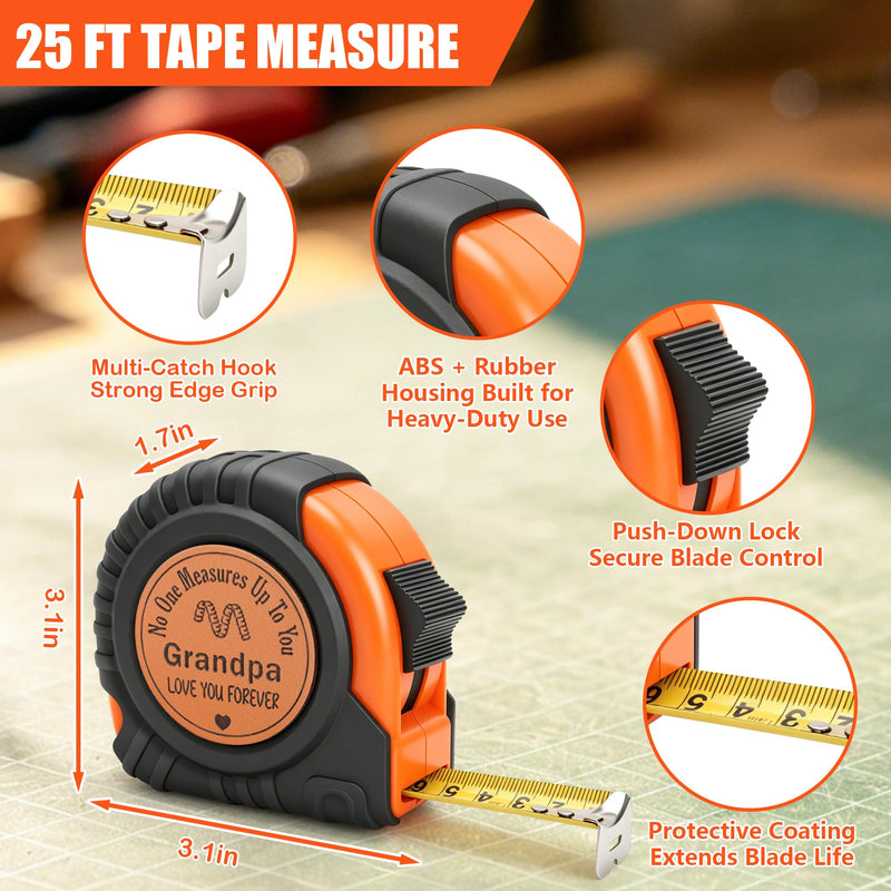Grandpa Gifts for Papa from Grandkids Birthday Gifts for Grandfather Granddad from Granddaughter Grandson, Christmas White Elephant Grandparents Day Gift Genuine Leather Engraved 25 FT Tape Measure