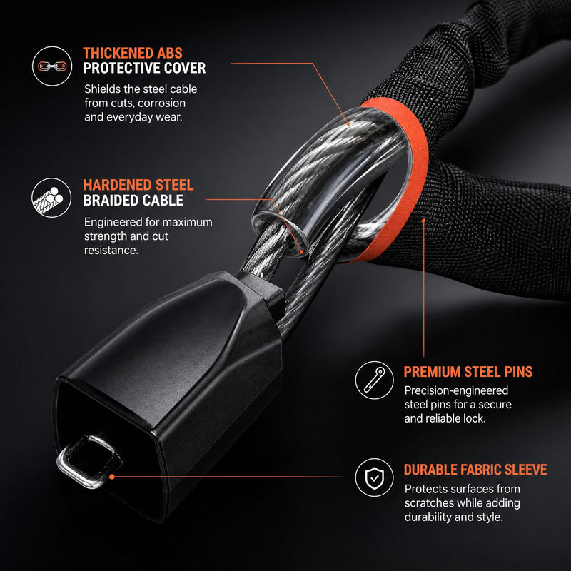 Car Steering Wheel & Seat Belt Lock, Black, 17 Inch | Thickened Braided Steel Wire, 3 Keys Included, Universal Anti-Theft Device, For Car/SUV/Truck/Golf Car