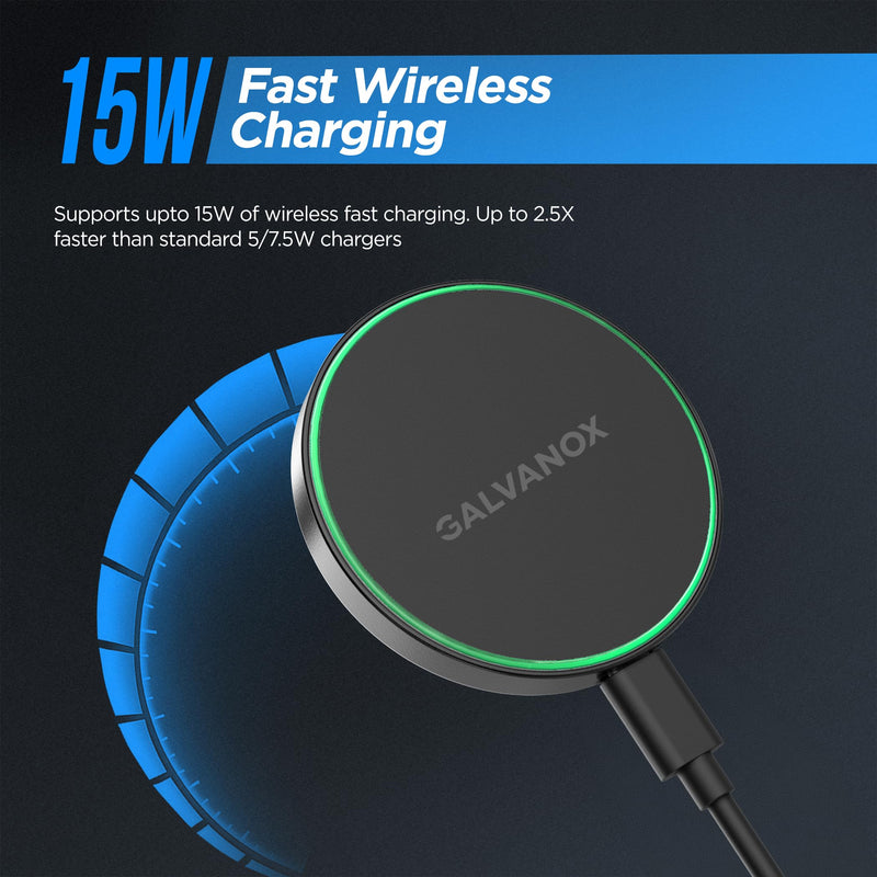 Galvanox Compatible with MagSafe Wall Mounted Magnetic Wireless Charger, (15W) Fast Charging, Stick-on Adhesive Design with Removable USB-C Cable (Black, 10 FT) Black