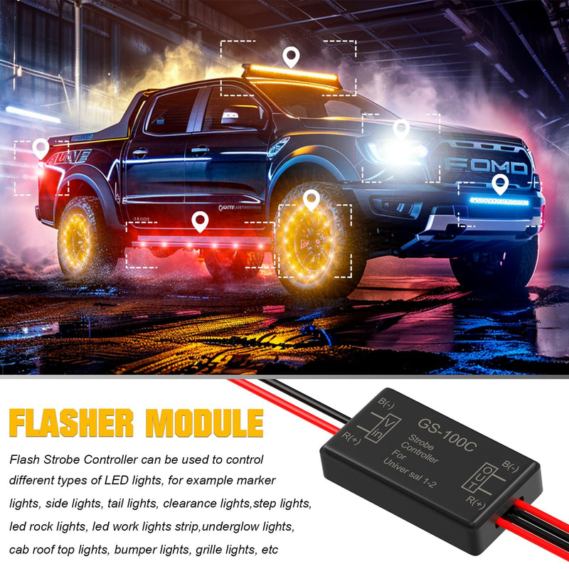 BJZ 2Pcs Flash Strobe Controller 12V 24V GS-100C Auto Car Flasher Module for Tail Side Clearance Top LED Lights Brake Stop Warning Grille Bumper Lights