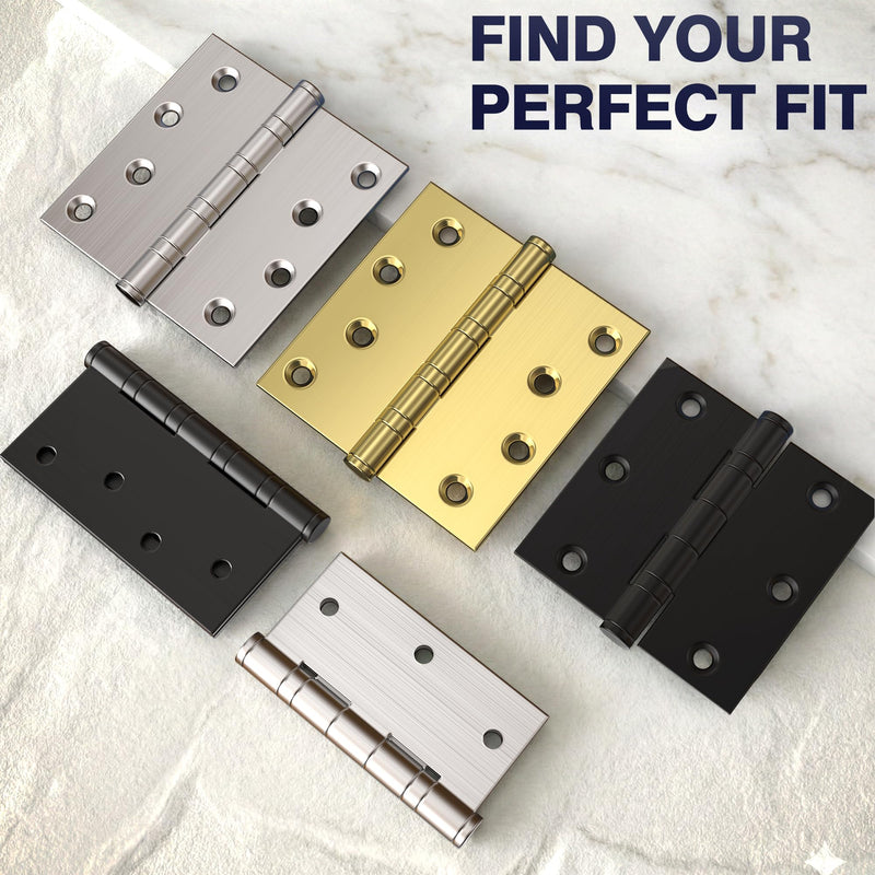 KOLET Ball Bearing Brushed Gold Door Hinges, 4 x 4 Inches Brass Gold Door Hinges, Square Corner, Stainless Steel Hinges, Heavy Duty, Smooth and Non Removable Pin, Brushed Gold, 3 Pack
