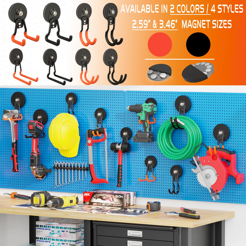 ULIBERMAGNET New Upgraded Large Magnetic Hooks,Strong Heavy Duty Magnet Hooks for Power Drill,Broom,Garden Tools, Pegboard, Garage, Workshop,Hardware, 3 Pack Magnet Storage Holder for Hanging(Black) V1 PRO 2.59" Medium L Black 3PC
