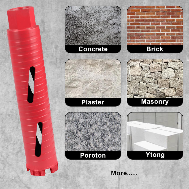 Diamond Core Drill Bit, 1-1/2" Diameter, 9-1/20" Drilling Depth, Laser-Welded Segmented Turbo Bit for Cured Concrete, Brick, Block, Masonry - Wet/Dry Use 1-1/2"(38MM)