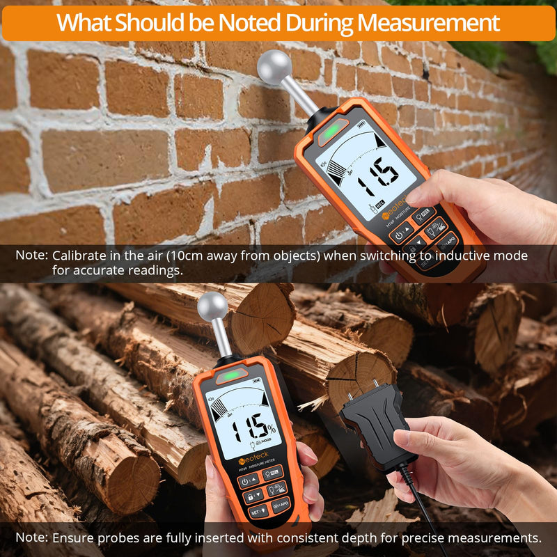 Neoteck 2-in-1 Dual Probe Moisture Meter 40mm Spherical Moisture Reader & ±2.5% Accuracy Pin Moisture Meter with LCD Display and Audio Alarm for Wood Wall Concrete Drywall Firewood Lumber