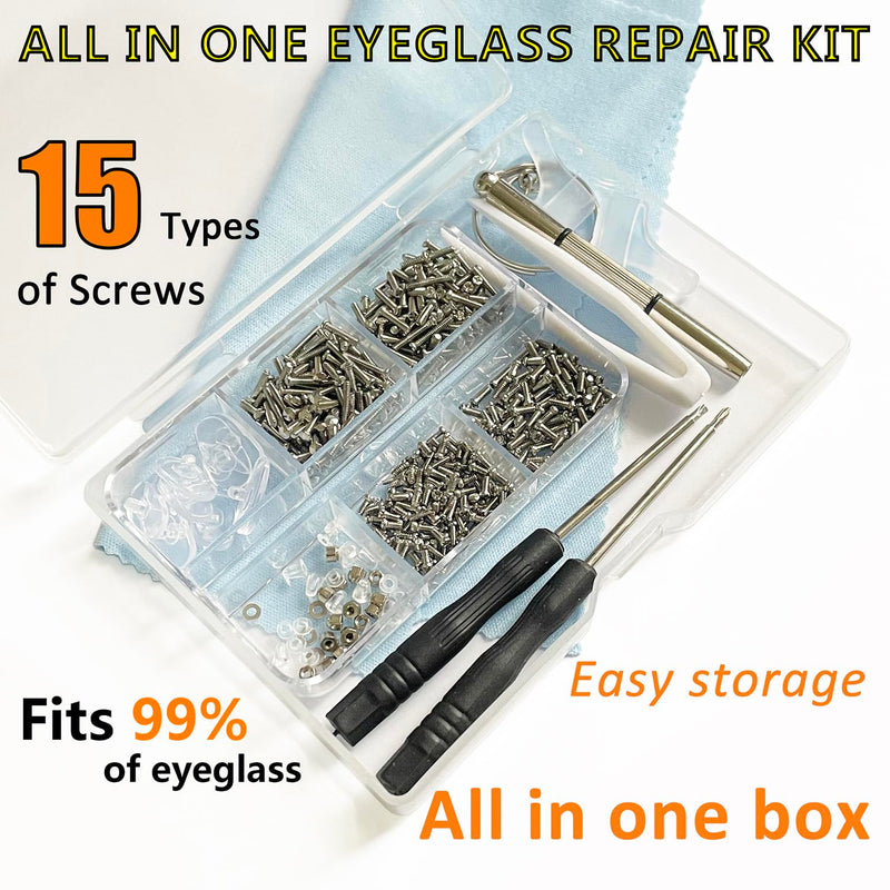  [AUSTRALIA] - PTSLKHN Eyeglass Repair Kit with Screws, 15 Types Screws for Eyeglasses - Frame Screws, Hinge Screws, Nose Pads Screws - Essential Eye Glasses Repairing Kit Tool Small-15 types screws