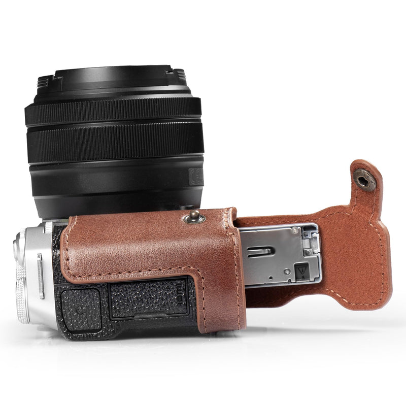 MegaGear Genuine Leather Half Camera Case Compatible with Fujifilm X-M5 Black