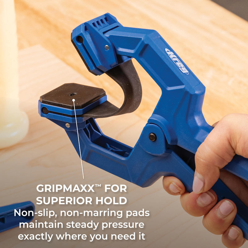 Kreg Edge Band Spring Clamp - One-Handed Edge Banding Clamp with Stretch Band - Non-Marring with Pivoting Jaws for Uniform Pressure Glue-Ups - For Cabinetry, Trim & More - Set of 4