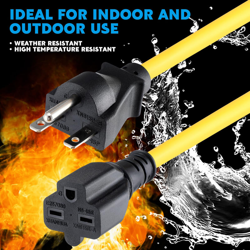 Tellegloww 15ft NEMA 6-15 Extension Cord 6-15P Male to 6-15R Female, 15 AMP Power Cable for 220/240V Air Condition, LED Grow Lights, Digital Ballast Power Cord Heavy Duty 14/3 AWG, 240V, 3750W Yellow 15 ft