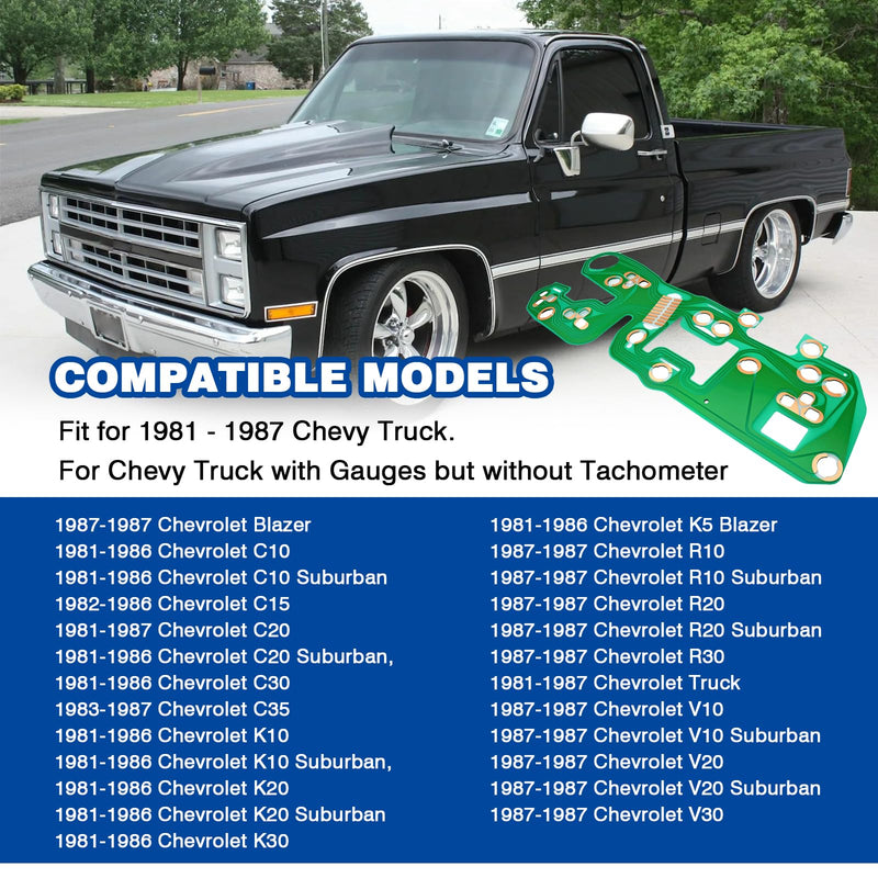 for 25044897 Instrument Cluster Printed Circuit Board for Chevy Truck 1981-1987 Printed Circuit Board with Gauges but Without Tachometer