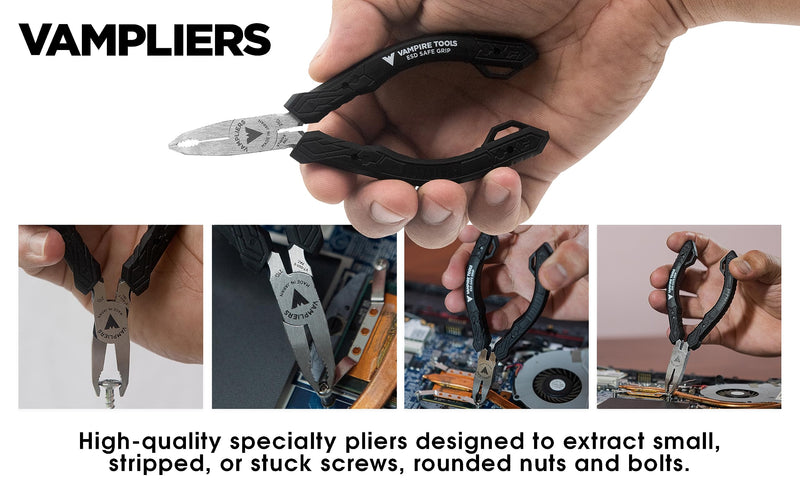 VAMPLIERS 5" Mini Stripped Screw Remover Pliers with ESD Safe Grip. Made in Japan. Slender Non-Slip High Carbon Steel Jaws. Ideal for IT, iPhone, Mac/PC, Circuit Boards or Any Electronic Repairs. 5" Mini Pliers