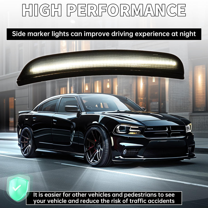 HECASA Side Marker Light LED Compatible with 2015-2024 Dodge Charger Side Marker Lamps Reflectors Front & Rear Smoke Lens White Lights Replacement for 68214404AA 68214405AA 4Pcs 4