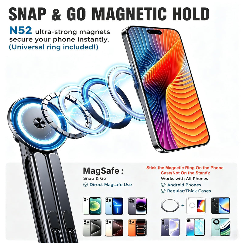4-in-1 Foldable Laptop Stand with N52 Magnetic Phone Holder, Portable Aluminum Computer Stand for MacBook/ iPad/ Tablet, Adjustable Ergonomic Desk Stand for Home Office College Dorm & Travel Giftable Gray