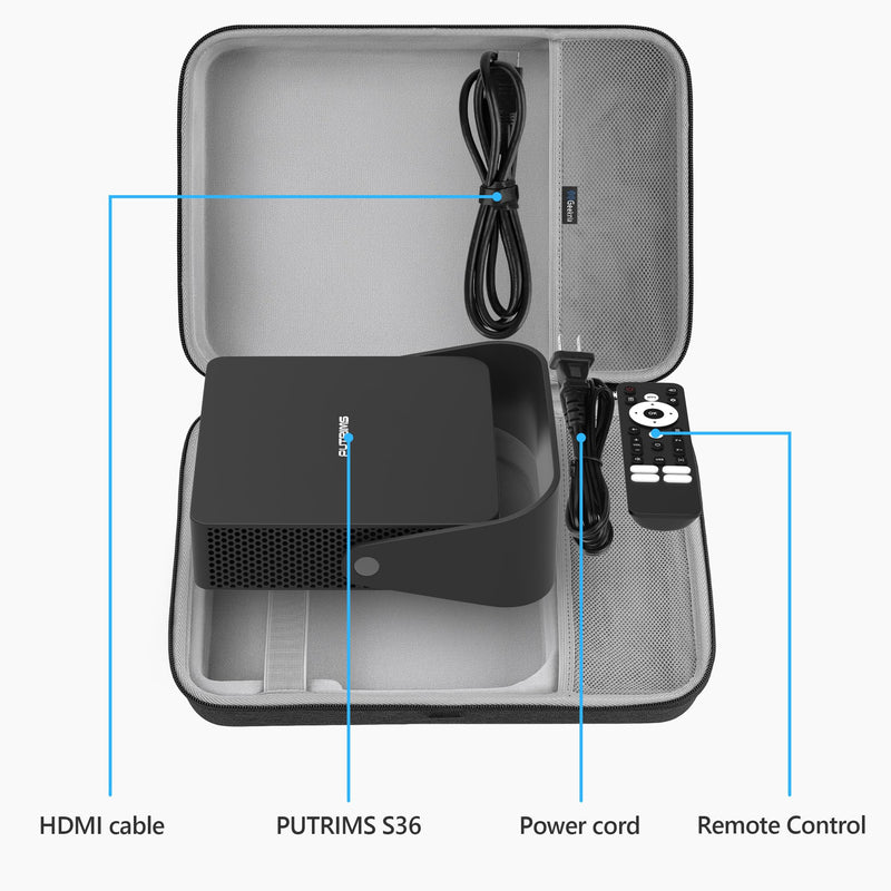 GEEKRIA Hard Shell Travel Case Compatible with PUTRIMS S36, XuanPad Q5, VOPLLS Q5, Outdoor 4K Projector Carrying Bag (Dark Grey)